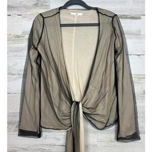 Jarbo Womens M Nude & Black Sheer Cotton Chiffon Tie-Waist Cardigan Dress Blouse